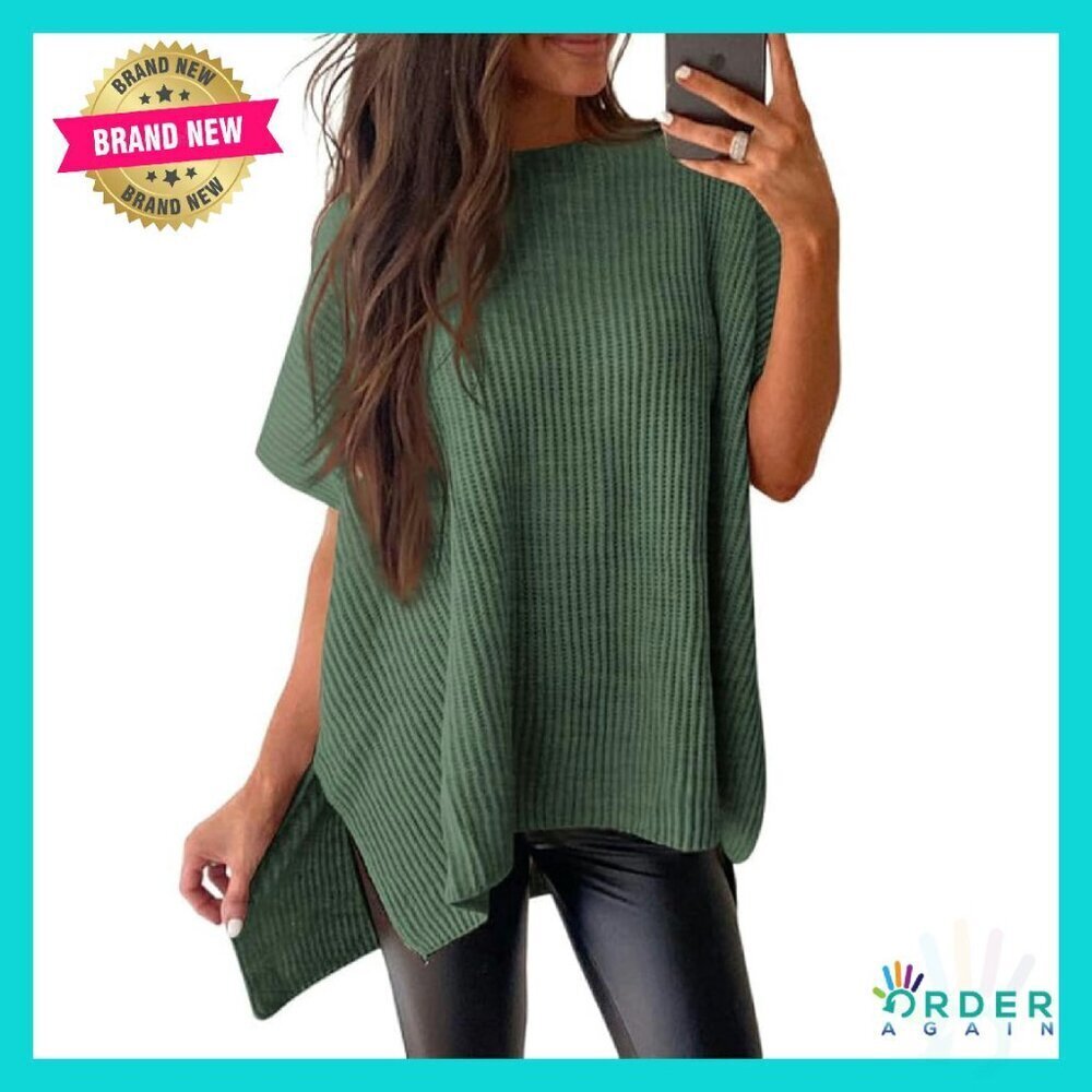 Lightweight Summer Sweater Crewneck Short Sleeve Tunic Top Casual Chic